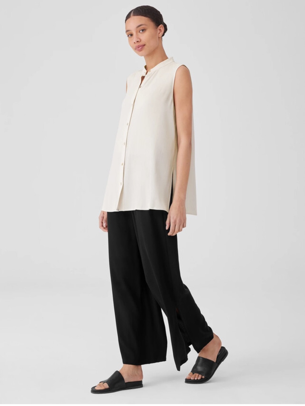 NEW Eileen Fisher Silk Georgette Crepe Sleeveless Shirt in Ivory, Size 1X